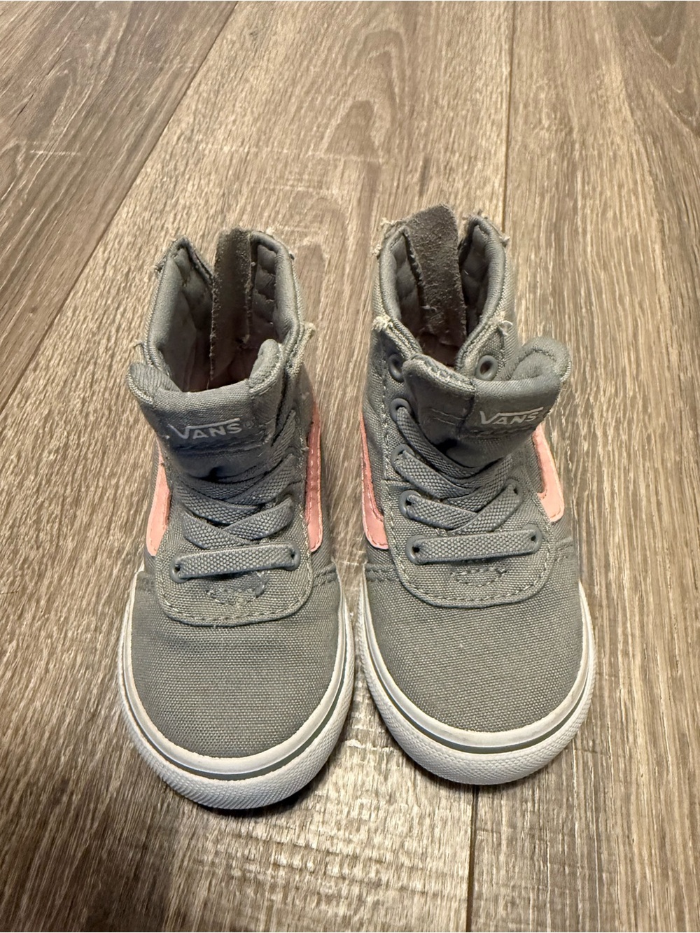 Vans Classic High Top Toddler Sneakers Gray Pink Lace Up Back Zip US 5